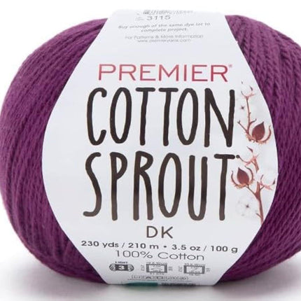 Premier Yarns Cotton Sprout DK Light 3-Pack with Gauge Tool, 100% Un-Mercerized Cotton #3 Weight Skeins for Crochet and Knitting, 690 Yds (Parent)