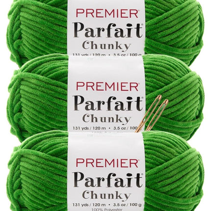 Premier Yarns Parfait Chunky Chenille Yarn - 3 Pack with Tapestry Needles, Super Bulky #6, Oeko-TEX Certified, 131 Yards Each (Parent)
