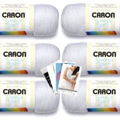 Caron Simply Soft Yarn - 6 Pack Bundle with Pattern Cards in Color (White)