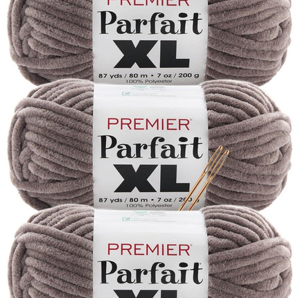 Premier Yarns Parfait XL Chenille Yarn 3-Pack with Tapestry Needles, 100% Polyester Jumbo #7 Weight Bulky Skeins for Crochet Amigurumi and Giant Plush Toys, 261 Yds Total (Parent)