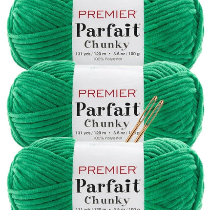 Premier Yarns Parfait Chunky Chenille Yarn - 3 Pack with Tapestry Needles, Super Bulky #6, Oeko-TEX Certified, 131 Yards Each (Parent)