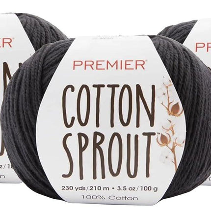 Premier Yarns Cotton Sprout DK Light 3-Pack with Gauge Tool, 100% Un-Mercerized Cotton #3 Weight Skeins for Crochet and Knitting, 690 Yds (Parent)