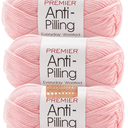 Premier Yarns Anti-Pilling Everyday Worsted Yarn 3-Pack with Gauge Tool, 100% Acrylic Medium #4 Weight Skeins for Crochet and Knitting Baby Blankets, 540 Yds (Pumpkin)