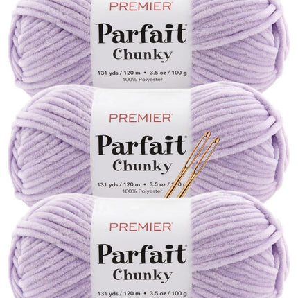 Premier Yarns Parfait Chunky Chenille Yarn - 3 Pack with Tapestry Needles, Super Bulky #6, Oeko-TEX Certified, 131 Yards Each (Parent)