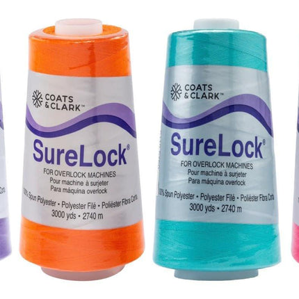 Coats & Clark - SureLock Serger Thread - 4 Cones (Purple, Tangerine, Bahama, Bright Fuschia)