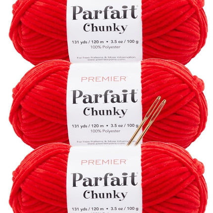 Premier Yarns Parfait Chunky Chenille Yarn - 3 Pack with Tapestry Needles, Super Bulky #6, Oeko-TEX Certified, 131 Yards Each (Parent)