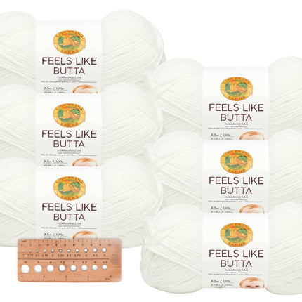 Lion Brand Yarn - Feels Like Butta - 6 Pack with Needle Gauge (White)
