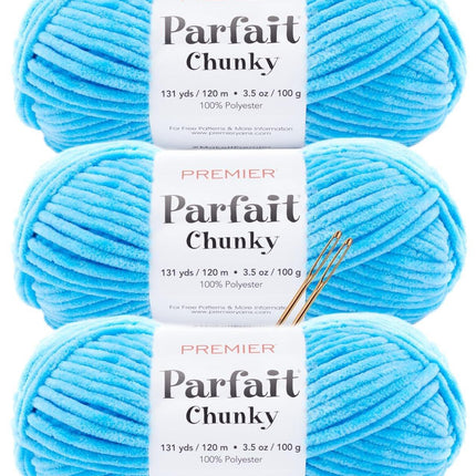 Premier Yarns Parfait Chunky Chenille Yarn - 3 Pack with Tapestry Needles, Super Bulky #6, Oeko-TEX Certified, 131 Yards Each (Parent)