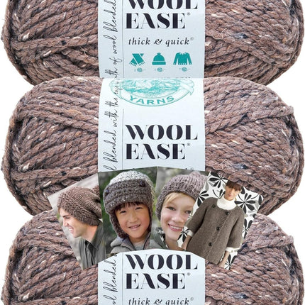 Lion Brand Wool-Ease Thick & Quick Yarn - 3 Pack with Pattern Cards in Color - 640-124 (Barley)