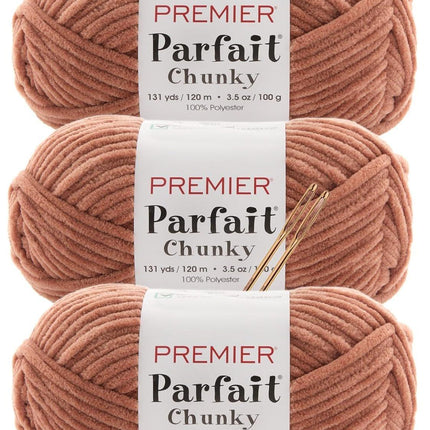 Premier Yarns Parfait Chunky Chenille Yarn - 3 Pack with Tapestry Needles, Super Bulky #6, Oeko-TEX Certified, 131 Yards Each (Parent)