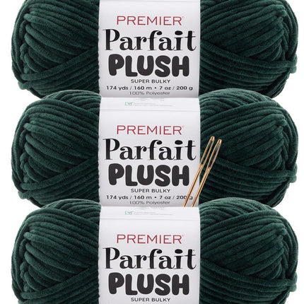 Premier Yarns Parfait Plush Thicker Super-Bulky 3-Pack with Tapestry Needles, 100% Polyester #6 Weight Skeins for Crochet Amigurumi and Soft Toys, 522 Yds