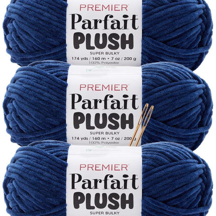 Premier Yarns Parfait Plush Thicker Super-Bulky 3-Pack with Tapestry Needles, 100% Polyester #6 Weight Skeins for Crochet Amigurumi and Soft Toys, 522 Yds