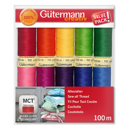 Gutermann Sew-All Colorful Set 100% Polyester Thread Set 10 x 100m Reels