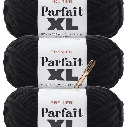 Premier Yarns Parfait XL Chenille Yarn 3-Pack with Tapestry Needles, 100% Polyester Jumbo #7 Weight Bulky Skeins for Crochet Amigurumi and Giant Plush Toys, 261 Yds Total (Parent)