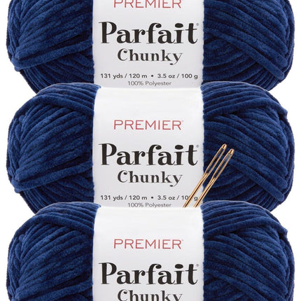 Premier Yarns Parfait Chunky Chenille Yarn - 3 Pack with Tapestry Needles, Super Bulky #6, Oeko-TEX Certified, 131 Yards Each (Parent)