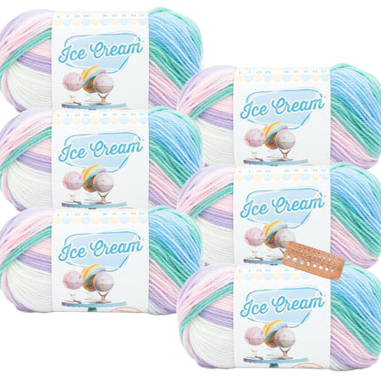 Lion Brand Yarn - Ice Cream - 6 Pack with Needle Gauge