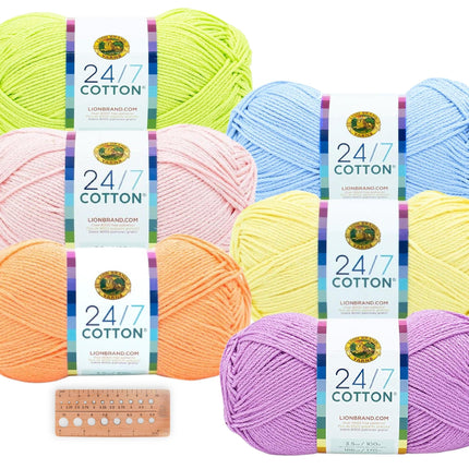 Lion Brand Yarn - 24/7 Cotton - 6 Skein Assortment (Mix 1)