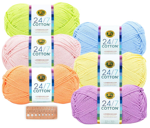 Lion Brand Yarn - 24/7 Cotton - 6 Skein Assortment (Mix 1)