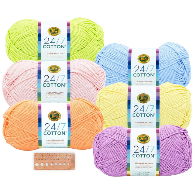 Lion Brand Yarn - 24/7 Cotton - 6 Skein Assortment (Mix 1)