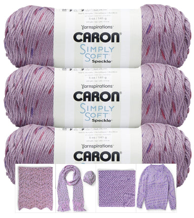 Caron Simple Soft Speckle Yarn - 3 Pack with Pattern Cards in Color (Snapdragon)
