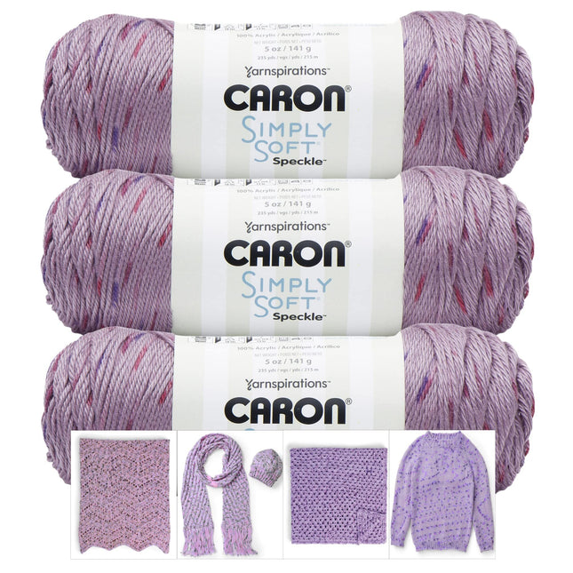 Caron Simple Soft Speckle Yarn - 3 Pack with Pattern Cards in Color (Snapdragon)