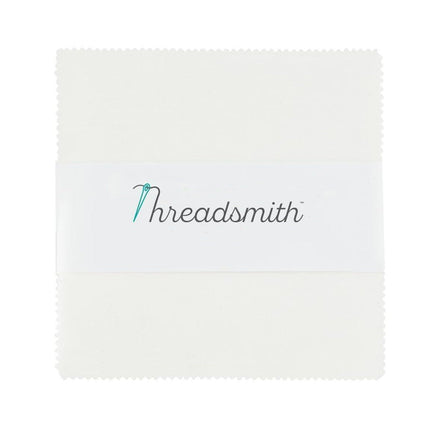 Threadsmith - 5 inch Charm Pack for Quilting - 42 Precut Cotton Fabric Squares (White)