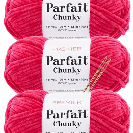 Premier Yarns Parfait Chunky Chenille Yarn - 3 Pack with Tapestry Needles, Super Bulky #6, Oeko-TEX Certified, 131 Yards Each (Parent)