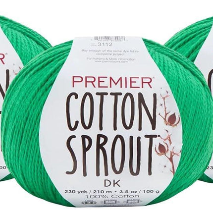 Premier Yarns Cotton Sprout DK Light 3-Pack with Gauge Tool, 100% Un-Mercerized Cotton #3 Weight Skeins for Crochet and Knitting, 690 Yds (Parent)