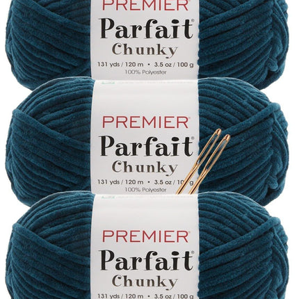 Premier Yarns Parfait Chunky Chenille Yarn - 3 Pack with Tapestry Needles, Super Bulky #6, Oeko-TEX Certified, 131 Yards Each (Parent)