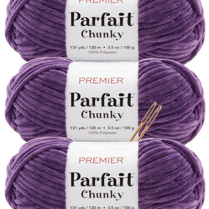 Premier Yarns Parfait Chunky Chenille Yarn - 3 Pack with Tapestry Needles, Super Bulky #6, Oeko-TEX Certified, 131 Yards Each (Parent)
