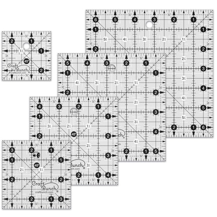 Craft Bunch - 5 Non-Slip Square Quilt Template Rulers - 2.5", 3.5", 4.5", 5.5", 6.5"