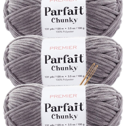 Premier Yarns Parfait Chunky Chenille Yarn - 3 Pack with Tapestry Needles, Super Bulky #6, Oeko-TEX Certified, 131 Yards Each (Parent)