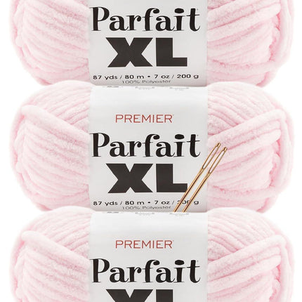Premier Yarns Parfait XL Chenille Yarn 3-Pack with Tapestry Needles, 100% Polyester Jumbo #7 Weight Bulky Skeins for Crochet Amigurumi and Giant Plush Toys, 261 Yds Total (Parent)