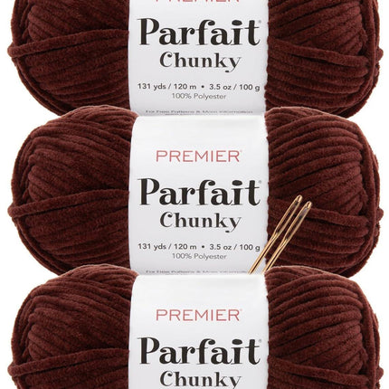 Premier Yarns Parfait Chunky Chenille Yarn - 3 Pack with Tapestry Needles, Super Bulky #6, Oeko-TEX Certified, 131 Yards Each (Parent)