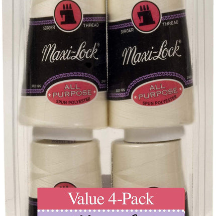 Maxi-Lock All Purpose Serger Thread - 4-Pack Eggshell Color, 3000 Yards Each, Low-Lint Polyester, Balanced Tension, for Overlock & Garment Sewing
