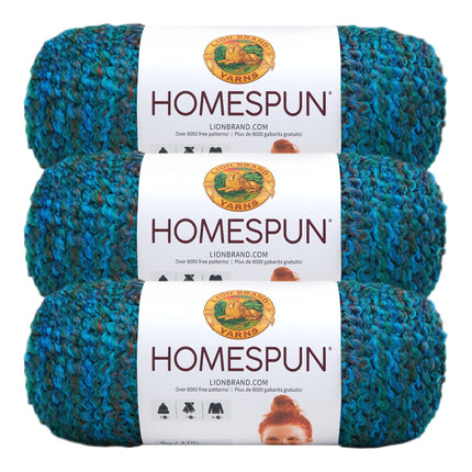 Lion Brand Yarn Homespun Yarn, Soft Bulky Yarn for Knitting, Crocheting, and Crafting, 3 Pack, Lagoon