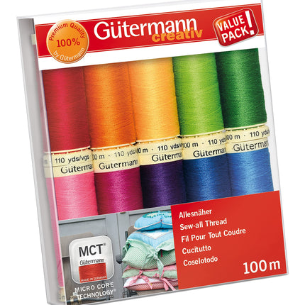Gutermann Sew-All Colorful Set 100% Polyester Thread Set 10 x 100m Reels