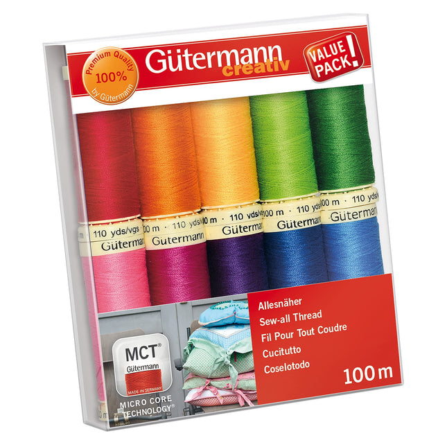 Gutermann Sew-All Colorful Set 100% Polyester Thread Set 10 x 100m Reels