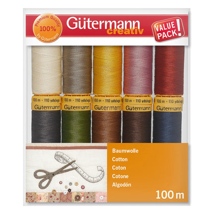 Gutermann 734521-3 Thread Set Natural Cotton 50 100m/10 reels, Col 2 Assorted