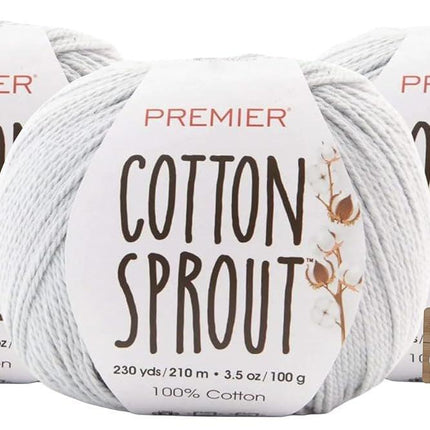 Premier Yarns Cotton Sprout DK Light 3-Pack with Gauge Tool, 100% Un-Mercerized Cotton #3 Weight Skeins for Crochet and Knitting, 690 Yds (Parent)