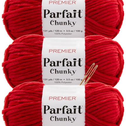 Premier Yarns Parfait Chunky Chenille Yarn - 3 Pack with Tapestry Needles, Super Bulky #6, Oeko-TEX Certified, 131 Yards Each (Parent)