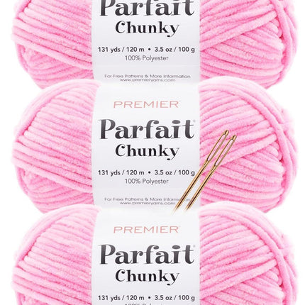 Premier Yarns Parfait Chunky Chenille Yarn - 3 Pack with Tapestry Needles, Super Bulky #6, Oeko-TEX Certified, 131 Yards Each (Parent)