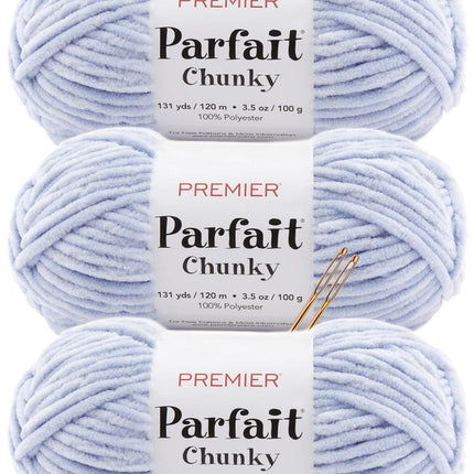 Premier Yarns Parfait Chunky Chenille Yarn - 3 Pack with Tapestry Needles, Super Bulky #6, Oeko-TEX Certified, 131 Yards Each (Parent)