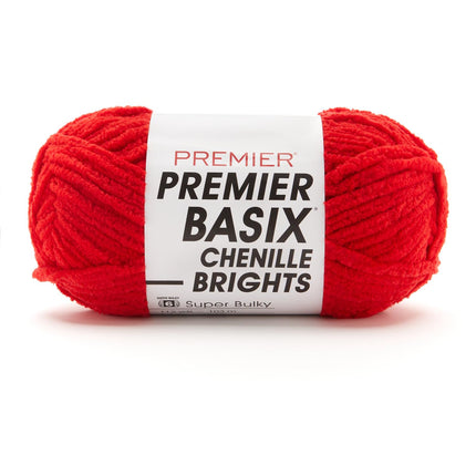 Premier Yarns Basix Chenille Brights Super-Bulky 3-Pack with Tapestry Needles, 100% Polyester #6 Weight Skeins for Crochet and Knitting Blankets, 336 Yds