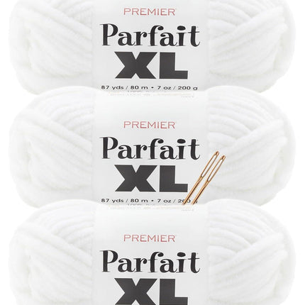 Premier Yarns Parfait XL Chenille Yarn 3-Pack with Tapestry Needles, 100% Polyester Jumbo #7 Weight Bulky Skeins for Crochet Amigurumi and Giant Plush Toys, 261 Yds Total (Parent)