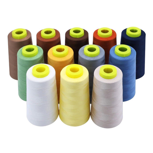 EVERLOCK Serger Thread Set – 12 Cones, Earth & Neutral Tones – 3000 Yards Each – 40 Weight, 2-Ply Spun Polyester – Overlock Thread for Serger Machines – Strong, Low-Lint Performance