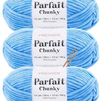 Premier Yarns Parfait Chunky Chenille Yarn - 3 Pack with Tapestry Needles, Super Bulky #6, Oeko-TEX Certified, 131 Yards Each (Parent)