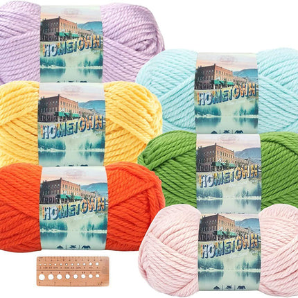 Lion Brand Yarn - Hometown - 6 Skein Assortment with Needle Gauge (Mix 1)