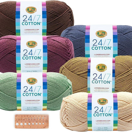Lion Brand Yarn - 24/7 Cotton - 6 Skein Assortment (Mountain)