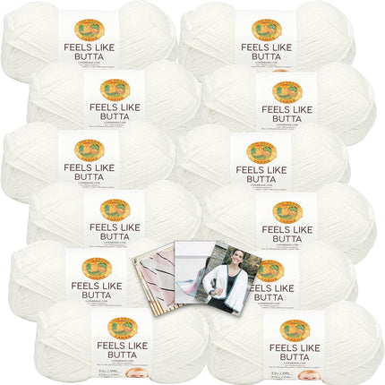Lion Brand Yarn - Feels Like Butta - 12 Pack with Pattern Cards in Color (White)